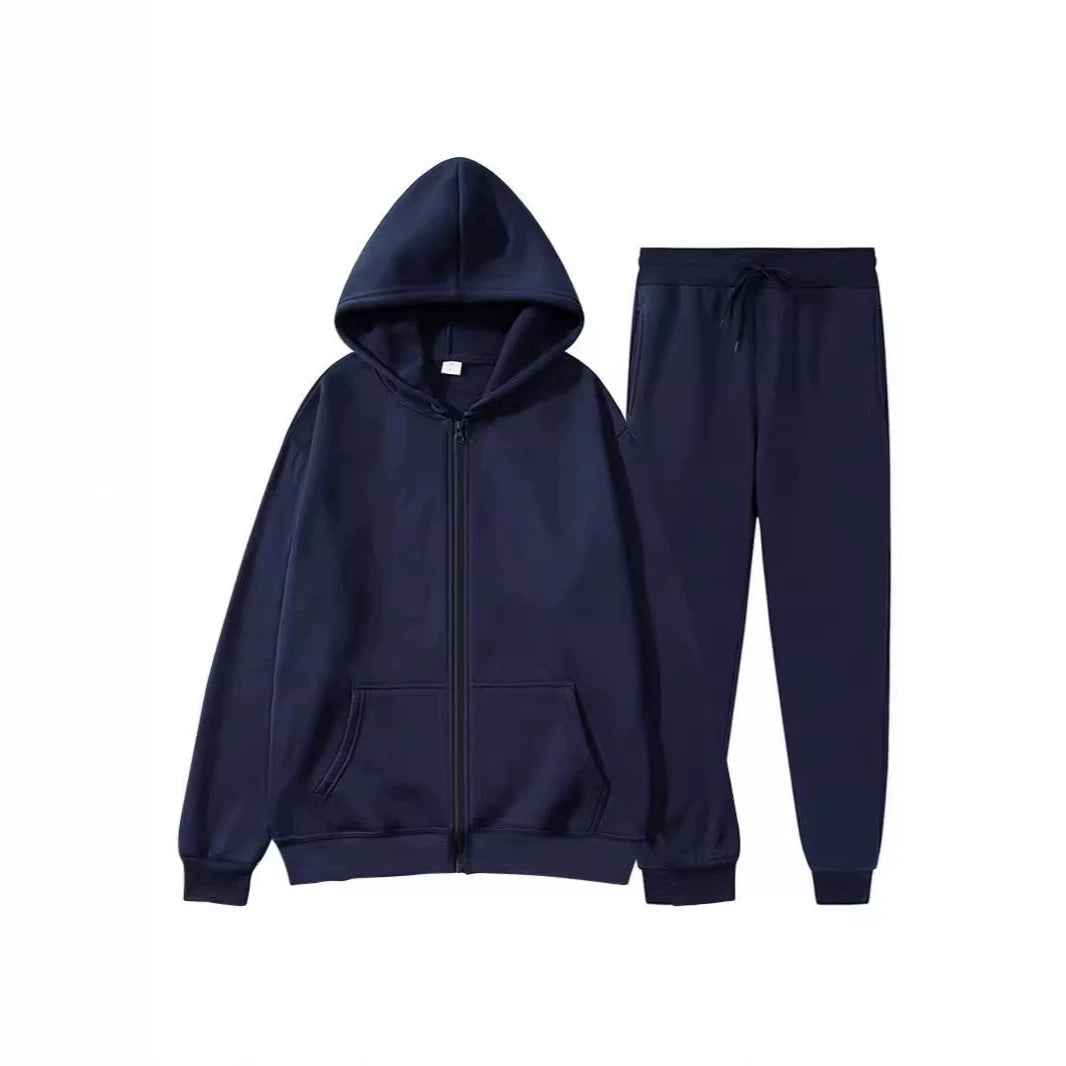 Jacket, comfortable autumn/winter men's zipper-lined fleece sports sweatshirt set, men's round hat with coat
