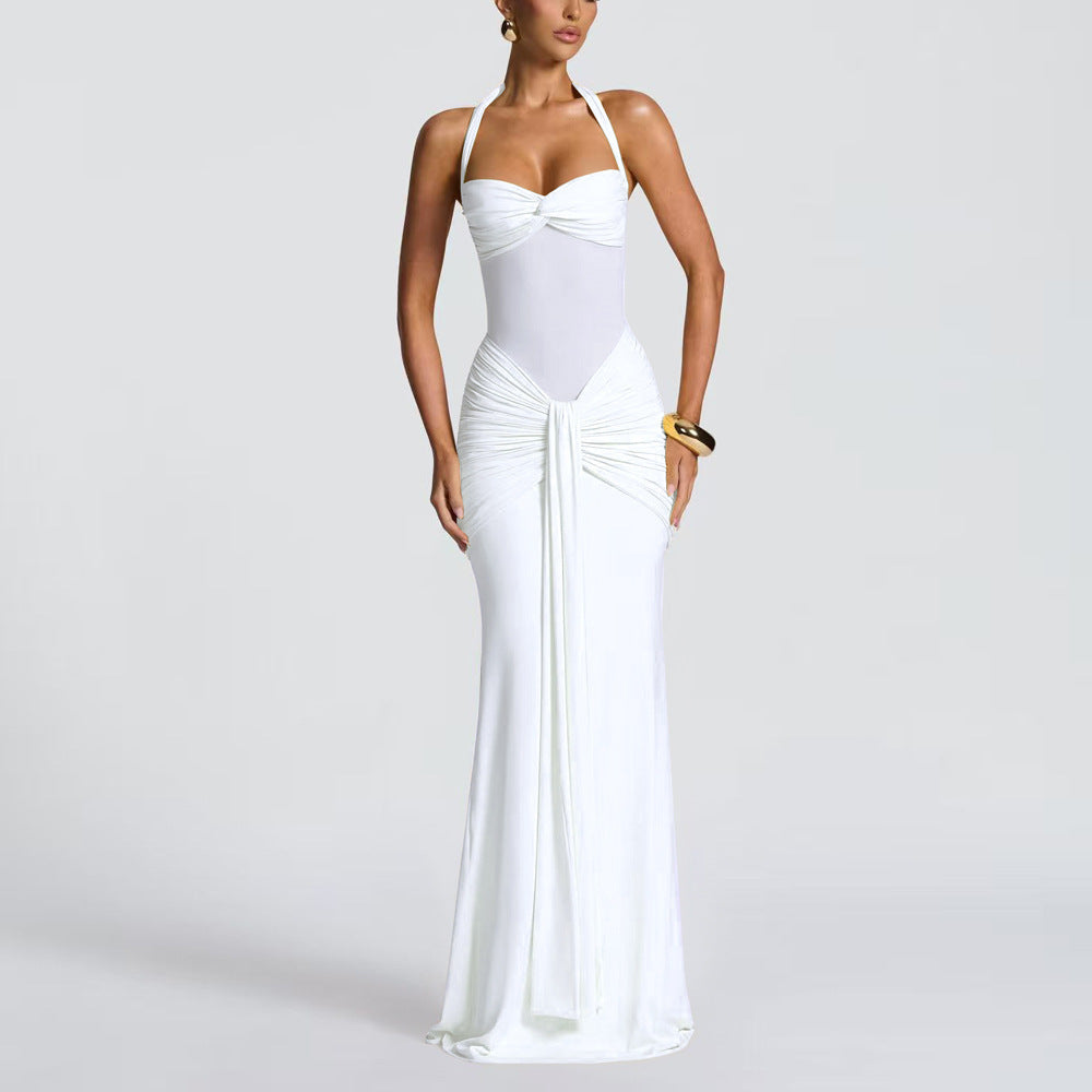 European and American 2026 new women's temperament pleated streamer evening dress foreign trade fashion halterneck sexy hip wrap dress