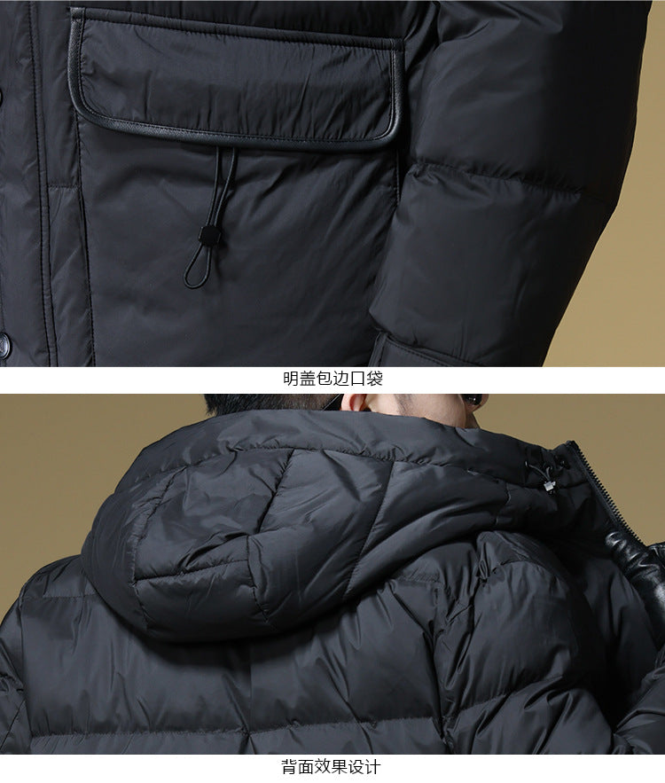 2024 Autumn and Winter down Jacket Men's Hooded Mid-Length 90 White Duck down Jacket Casual Warm Men's Windproof Loose Style