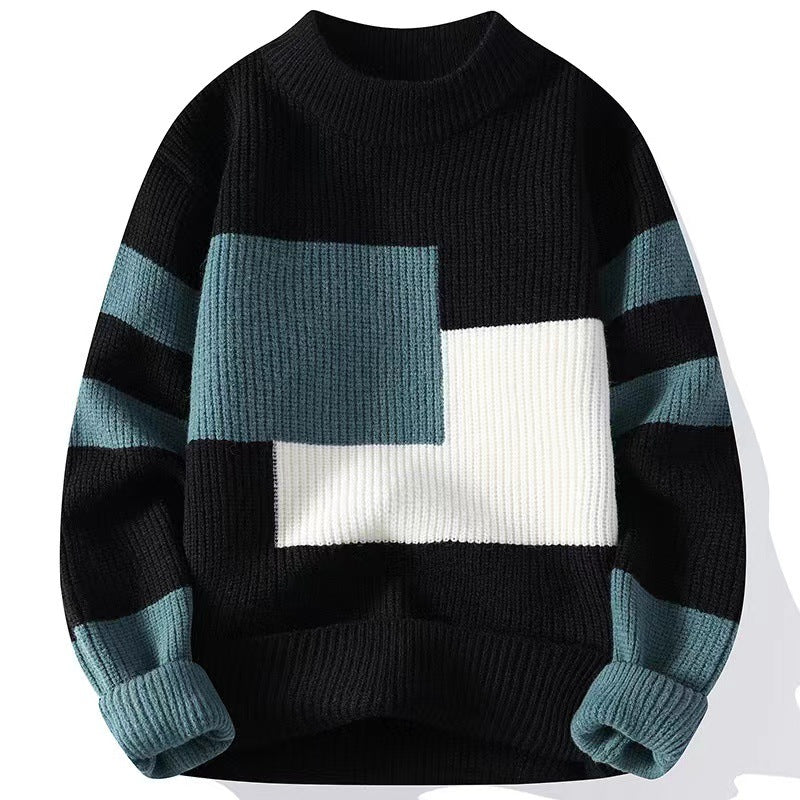 Sweater men's contrasting winter trendy brand base knitwear men's trend loose lazy sweater winter warm line