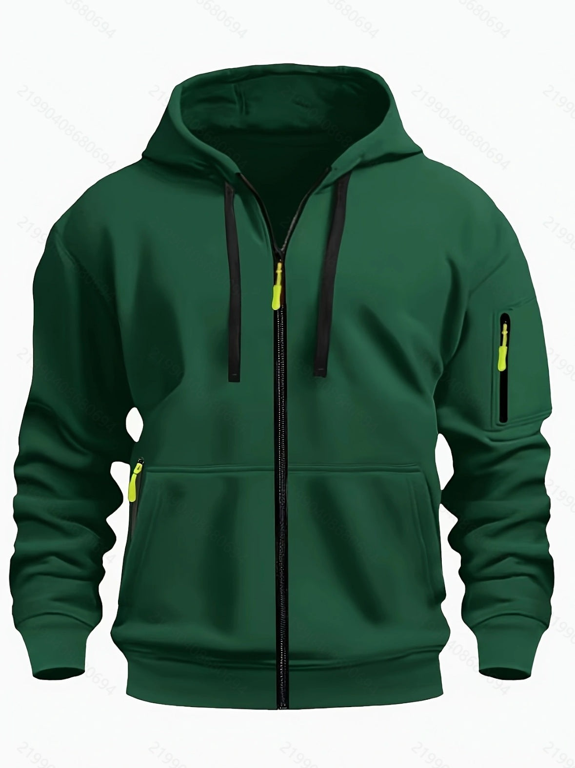European code hooded men's autumn/winter fleece-lined hooded sweatshirt, long-sleeve zipper style, multi-pocket fashionable versatile jacket for men
