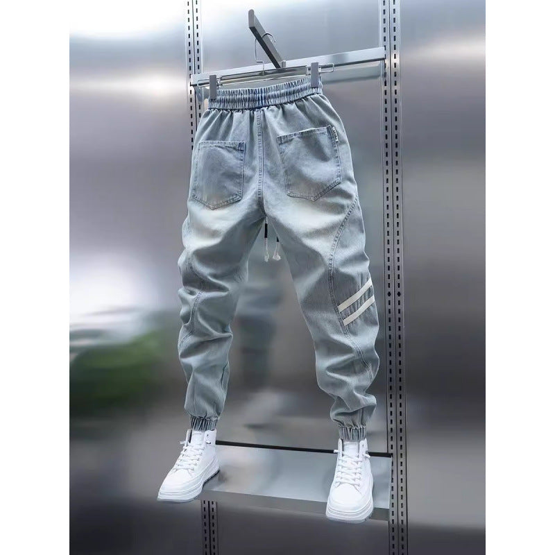 High-end light blue jeans men's 2025 new summer thin men's pants corseted panel casual pants men's