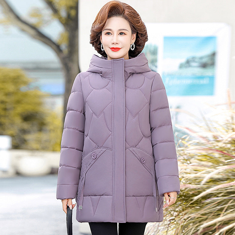 2024 winter long mother cotton-padded jacket women's Korean foreign style plus size cotton-padded jacket for middle-aged and elderly warm cotton-padded jacket thick
