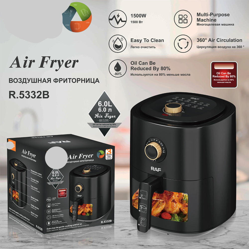 European standard visual air fryer smoke-free multi-functional household large-capacity French fries machine multi-functional 6L