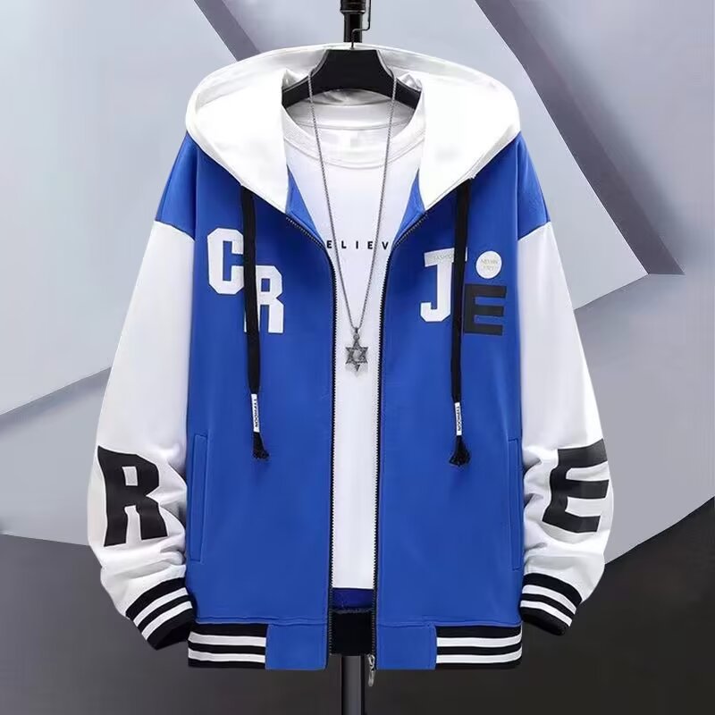 Jacket men's spring and autumn new hooded sweatshirt for teenagers and big boys handsome and trendy brand baseball uniforms for junior high and high school students