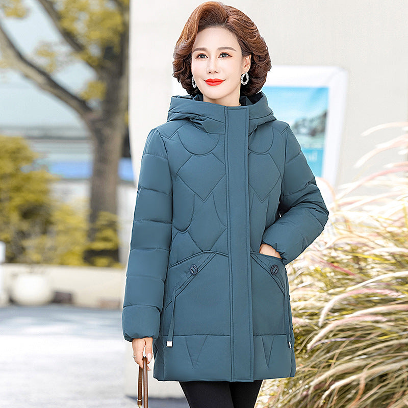 2024 winter long mother cotton-padded jacket women's Korean foreign style plus size cotton-padded jacket for middle-aged and elderly warm cotton-padded jacket thick