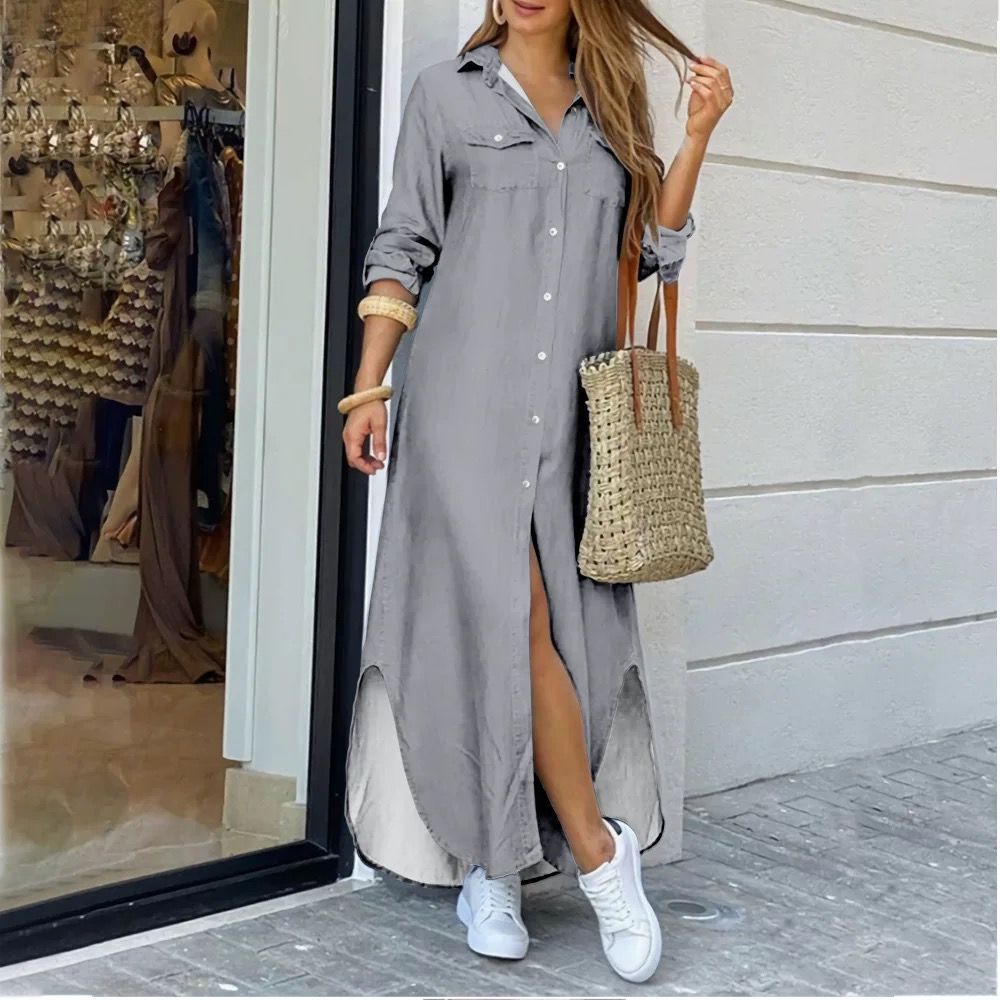 Cross-border women's clothing  European and American spring and summer new printed long-sleeved dresses fashionable sexy shirt long skirts