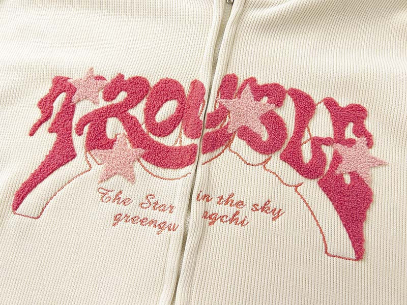 Hoodies Women Fashion Embroidery Zip Up Autumn Long Sleeve Tops Loose Hood Shirt Harajuku Y2K Clothes Female Sweatshirt Jacket