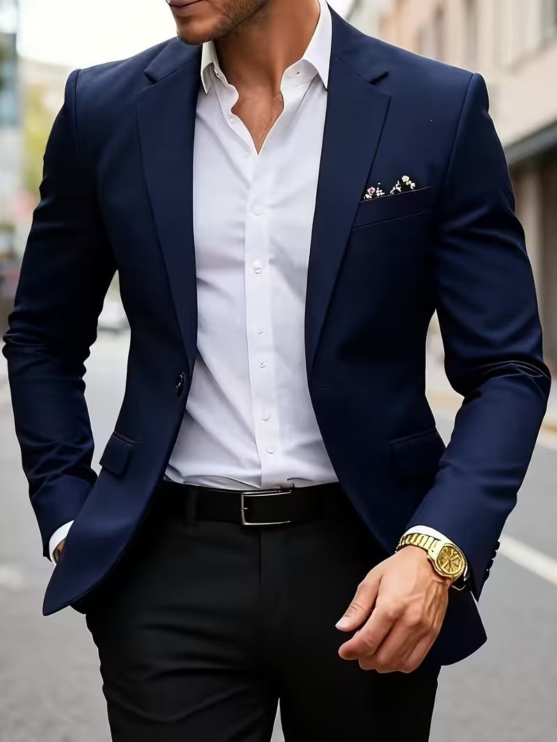 Euro code 2026 cross-border foreign trade single-breasted solid color blazer men's casual slim fit, patchwork suit top men