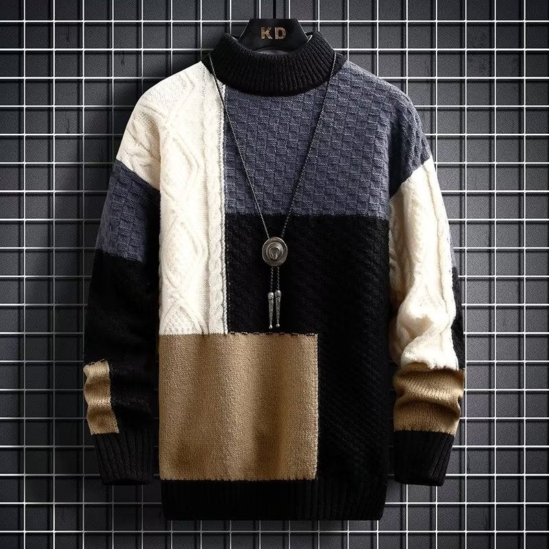 2025 sweater men's autumn and winter Japanese thickened stitching Korean version of the trend sweater base knitwear male generation