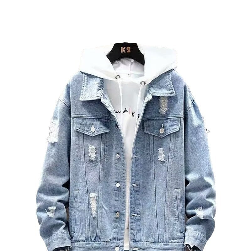 Street ruffian denim jacket male Internet celebrity new Korean version of the trend Spring and Autumn loose fashion brand cargo jacket men's top