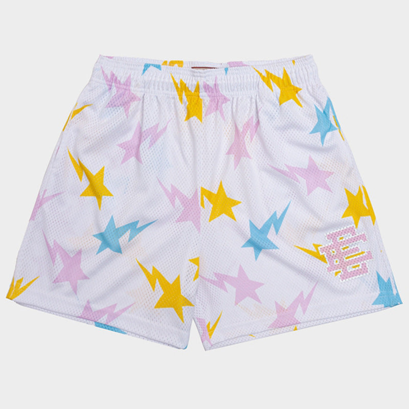 New American Shorts, Casual Shorts, Fitness Men's Muscle Sports, Cropped Pants, Tide Beach Pants, Mesh Breathable Shorts