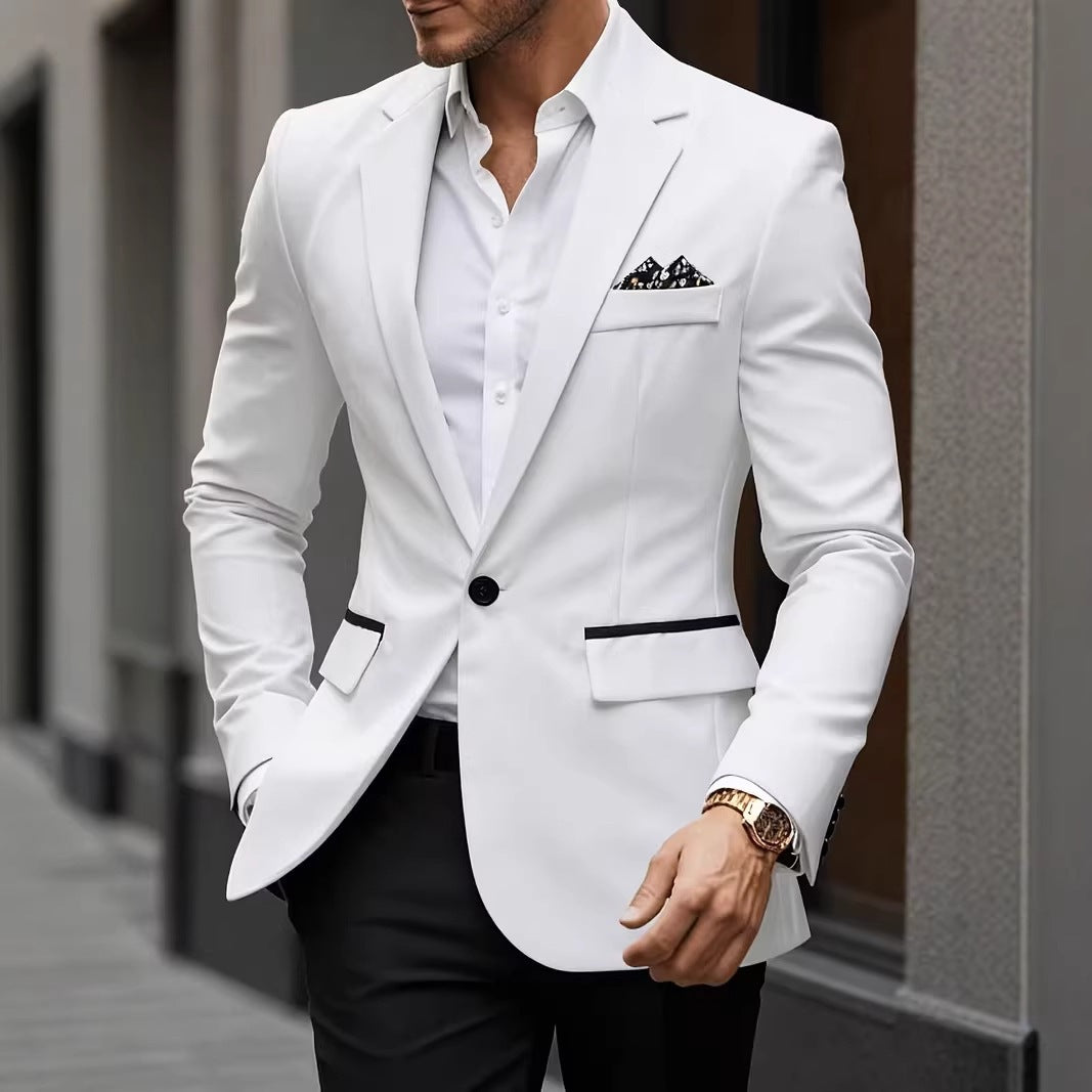 Euro code 2026 cross-border foreign trade single-breasted solid color blazer men's casual slim fit, patchwork suit top men
