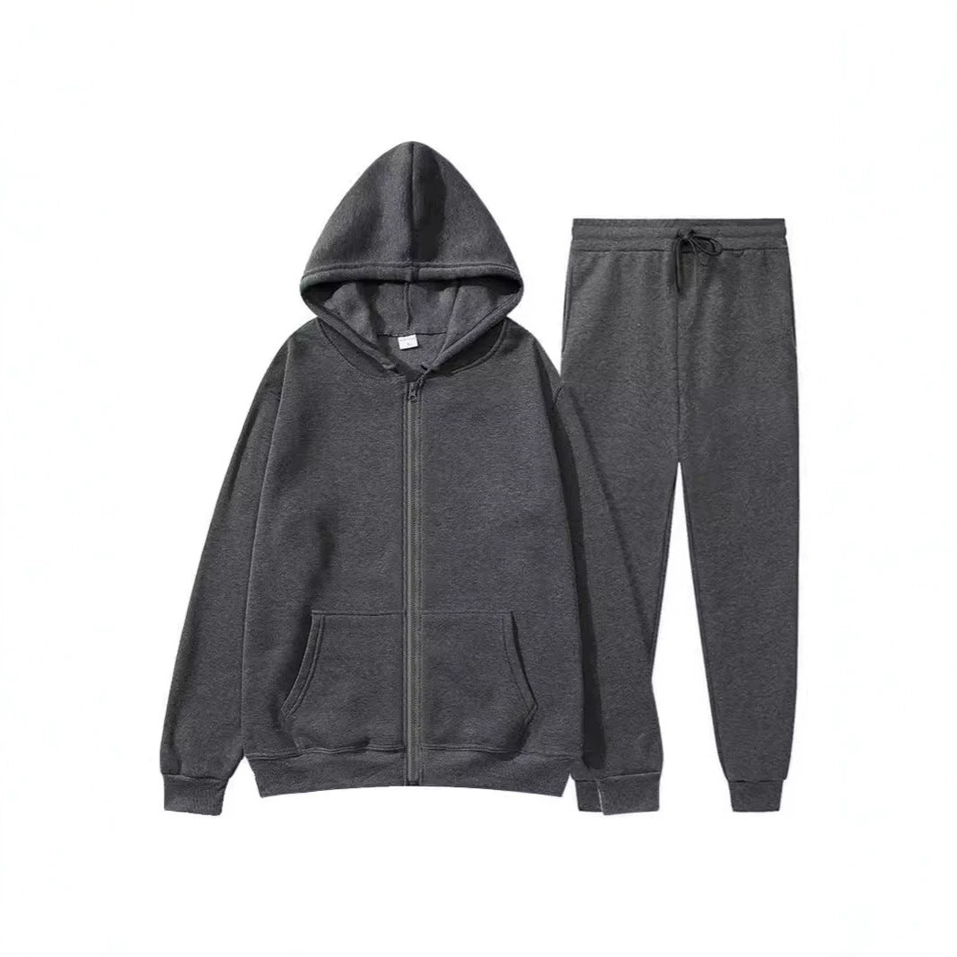 Jacket, comfortable autumn/winter men's zipper-lined fleece sports sweatshirt set, men's round hat with coat