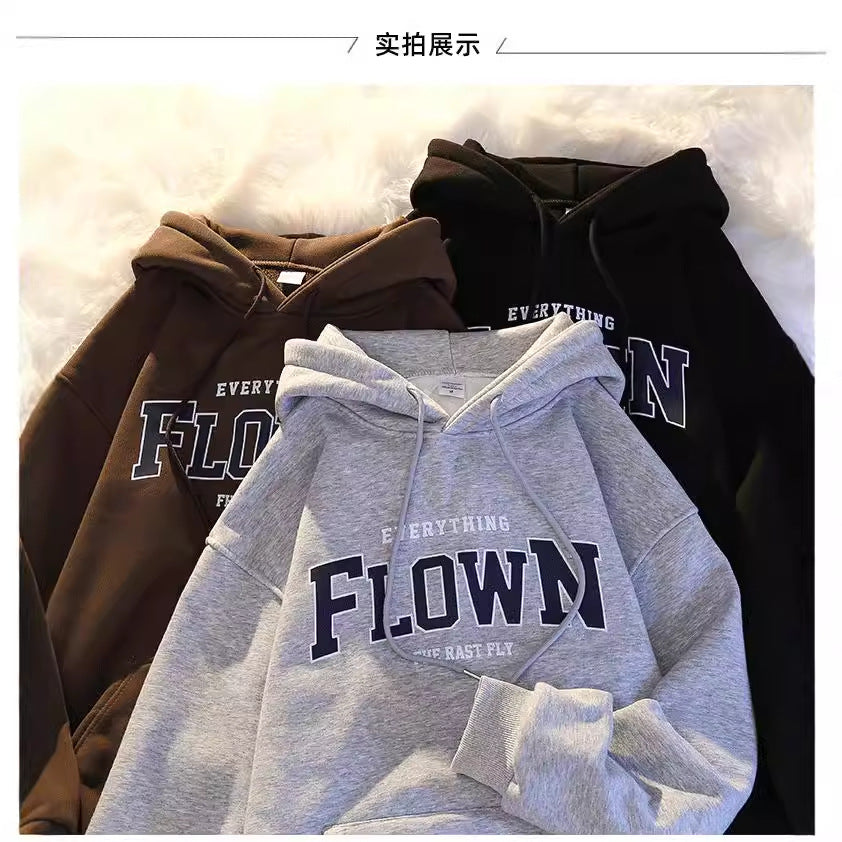 Sweater men's hooded autumn and winter plus velvet thickening trendy men's loose plus size pullover student couple jacket