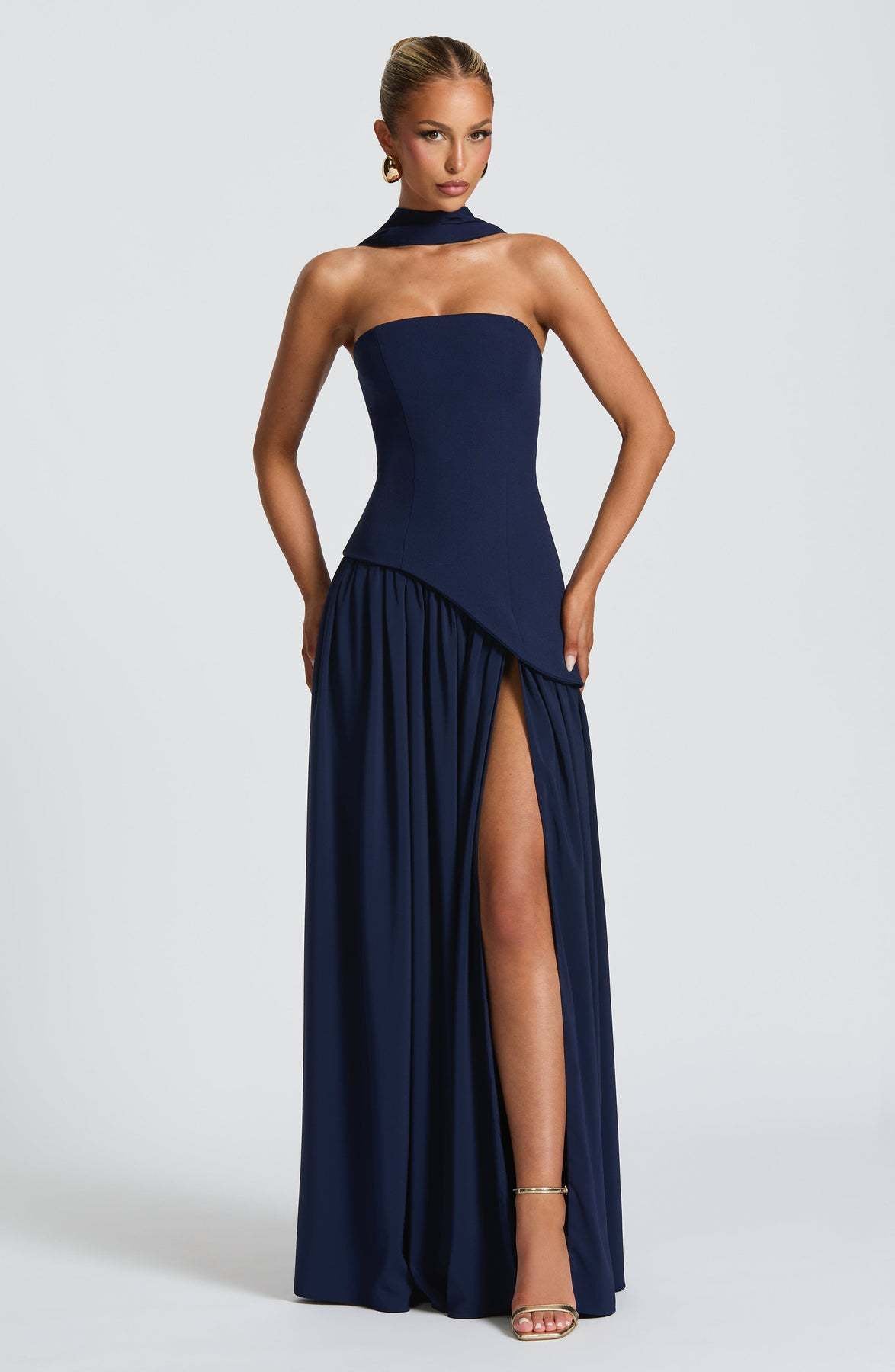 European and American cross-border women's bandeau solid color slit dress fashion sexy backless high slit long skirt new style