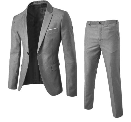 Cross-border  new men's solid color slim-fit suit set, youth fashion casual banquet gown two-piece set