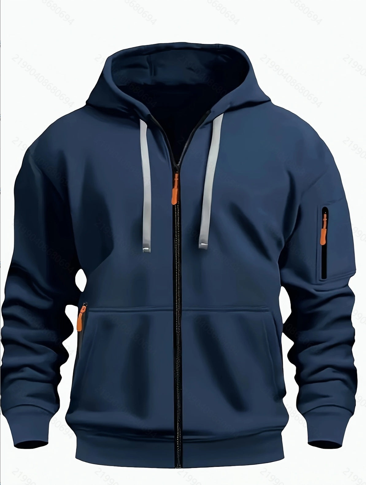 European code hooded men's autumn/winter fleece-lined hooded sweatshirt, long-sleeve zipper style, multi-pocket fashionable versatile jacket for men