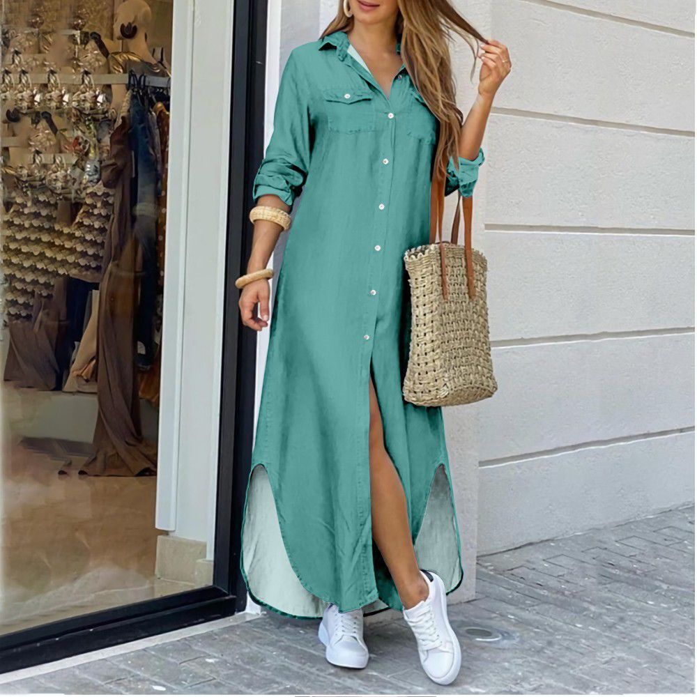 Cross-border women's clothing  European and American spring and summer new printed long-sleeved dresses fashionable sexy shirt long skirts