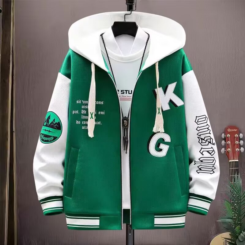 Jacket men's spring and autumn new hooded sweatshirt for teenagers and big boys handsome and trendy brand baseball uniforms for junior high and high school students