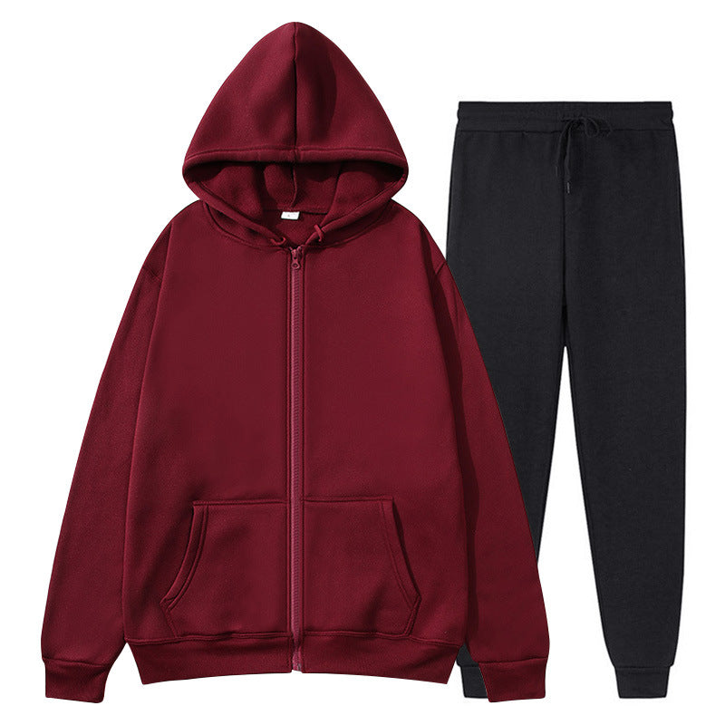 Jacket, comfortable autumn/winter men's zipper-lined fleece sports sweatshirt set, men's round hat with coat