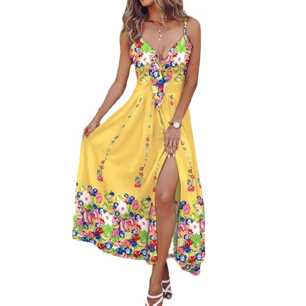 Wish explosive summer new lace-up full of floral sexy camisole dress for women