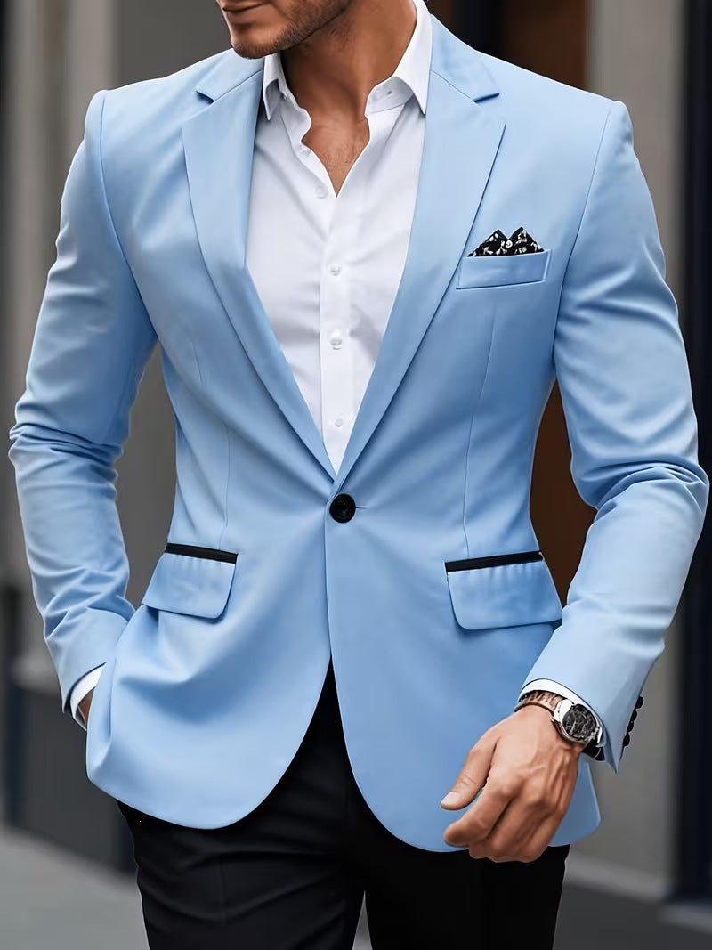 Euro code 2026 cross-border foreign trade single-breasted solid color blazer men's casual slim fit, patchwork suit top men
