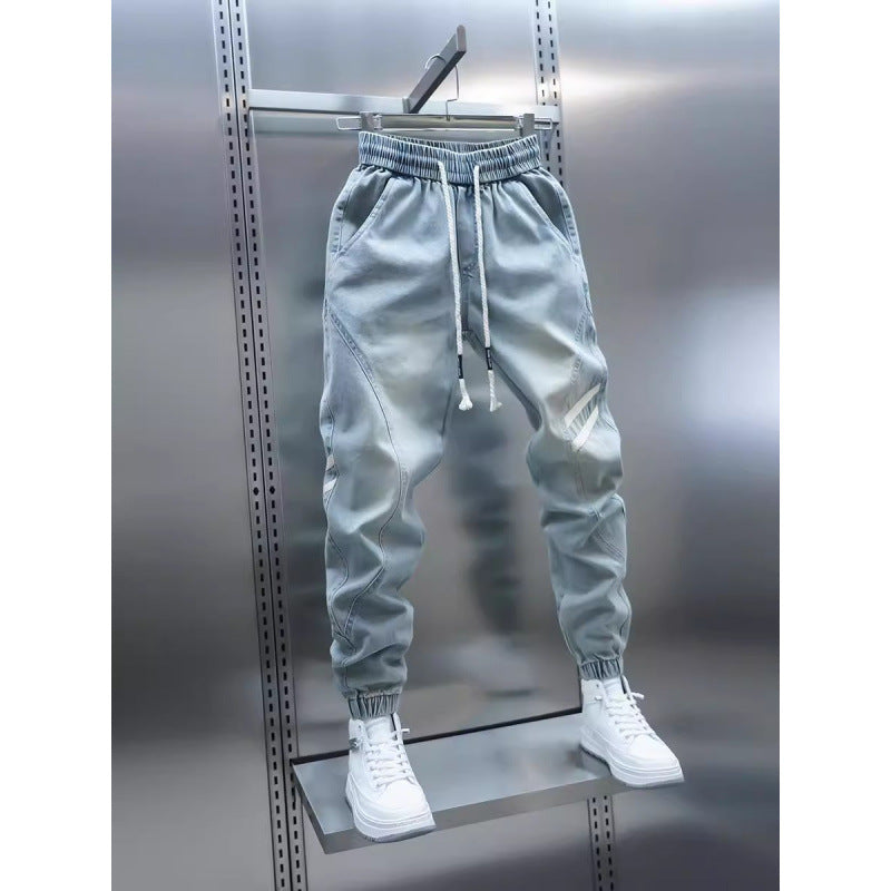 High-end light blue jeans men's 2025 new summer thin men's pants corseted panel casual pants men's