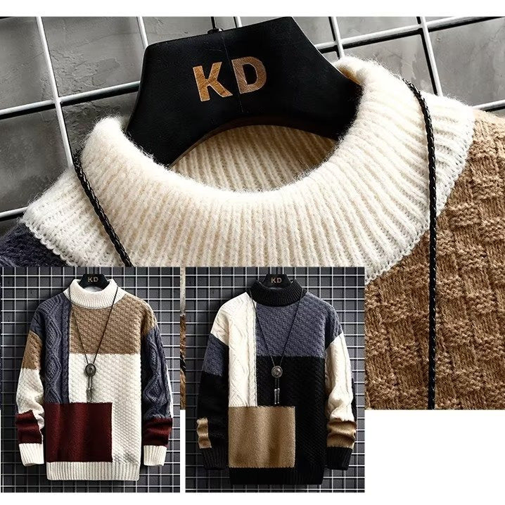 2025 sweater men's autumn and winter Japanese thickened stitching Korean version of the trend sweater base knitwear male generation