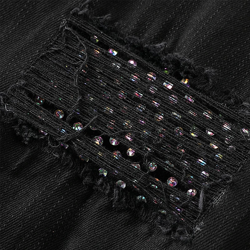 men's white distressed hot drilling jeans slim fit stylish American high street trendy jeans