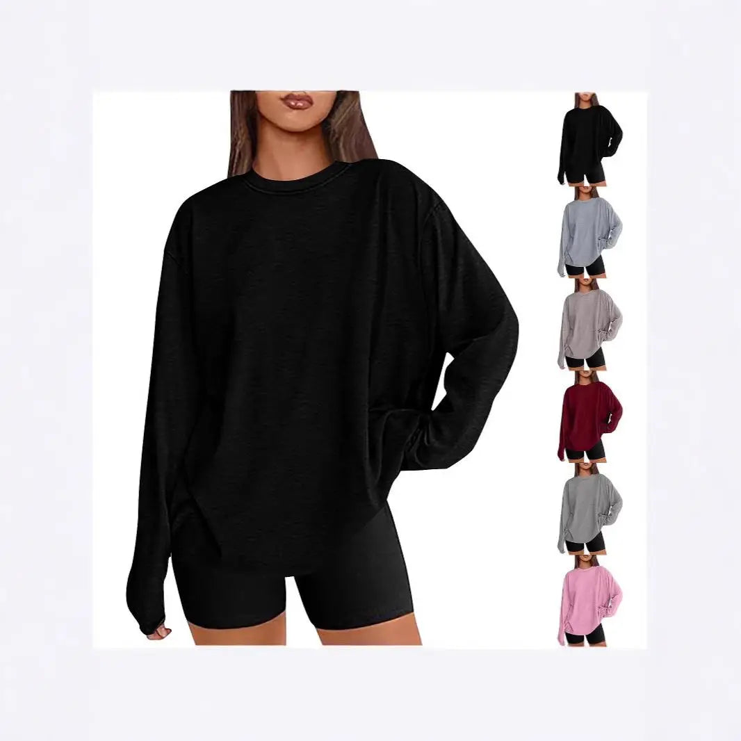 Long Sve T-irt Sle Women's Top Base irt Casual Loose Fit Polyester Long T-irt Crew Ne Polyester Fiber Summer T-S...