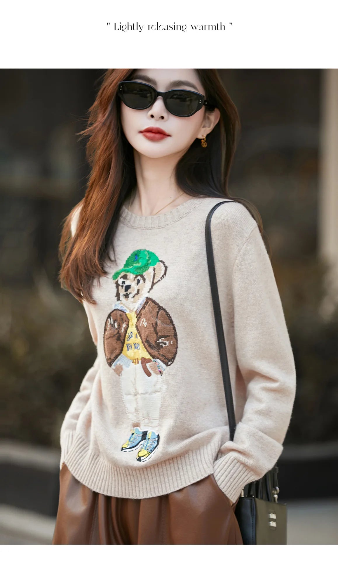 Korean Bear Embroidery Thickened Woolen Knitted Sweater Women's Base Layer Shirt Anti-Aging Sweater Fresh Sweet Style Princes...