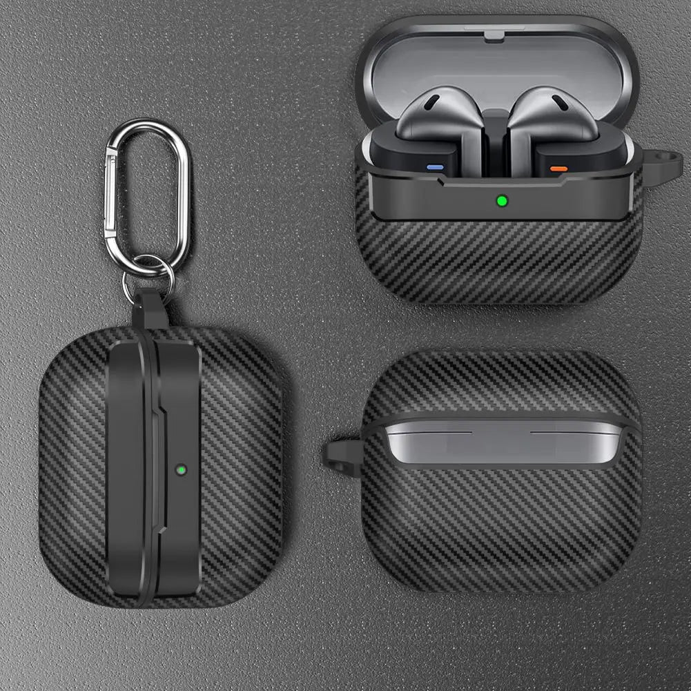 For Samsung Galaxy Buds 3 Pro Case Carbon Fiber Texture Pattern Case Shockproof Protective Soft Silicon Case With Keychain