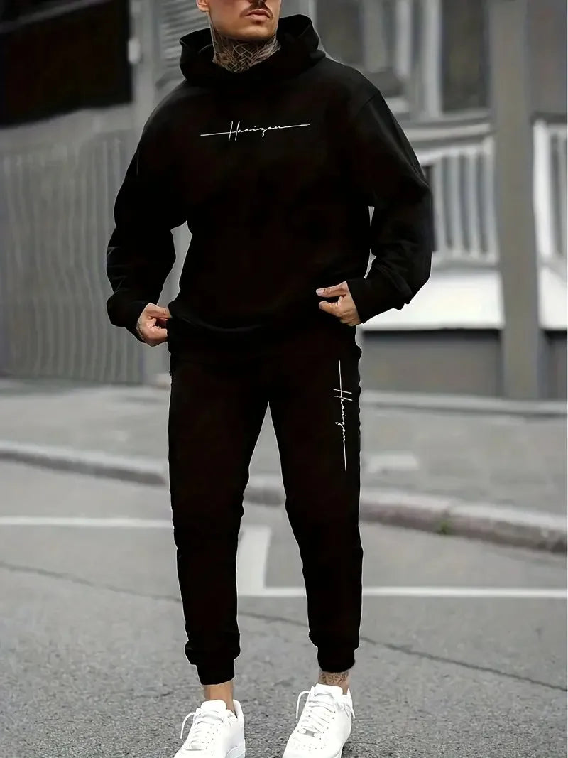 Men's Fall Printed Hoodie and Jogger Set - Perfect for School Start Season men clothes tracksuit mens clothes funny suit