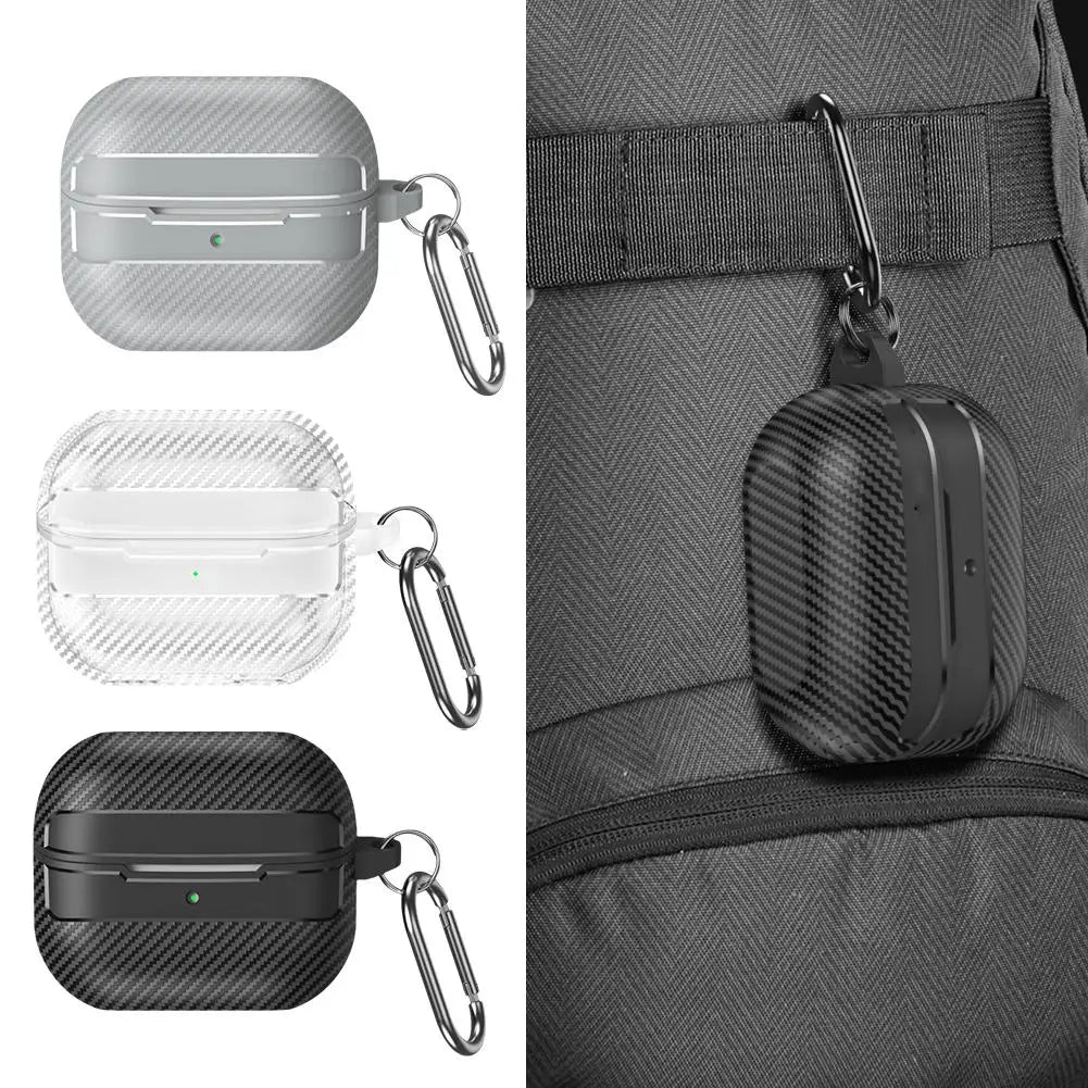 For Samsung Galaxy Buds 3 Pro Case Carbon Fiber Texture Pattern Case Shockproof Protective Soft Silicon Case With Keychain