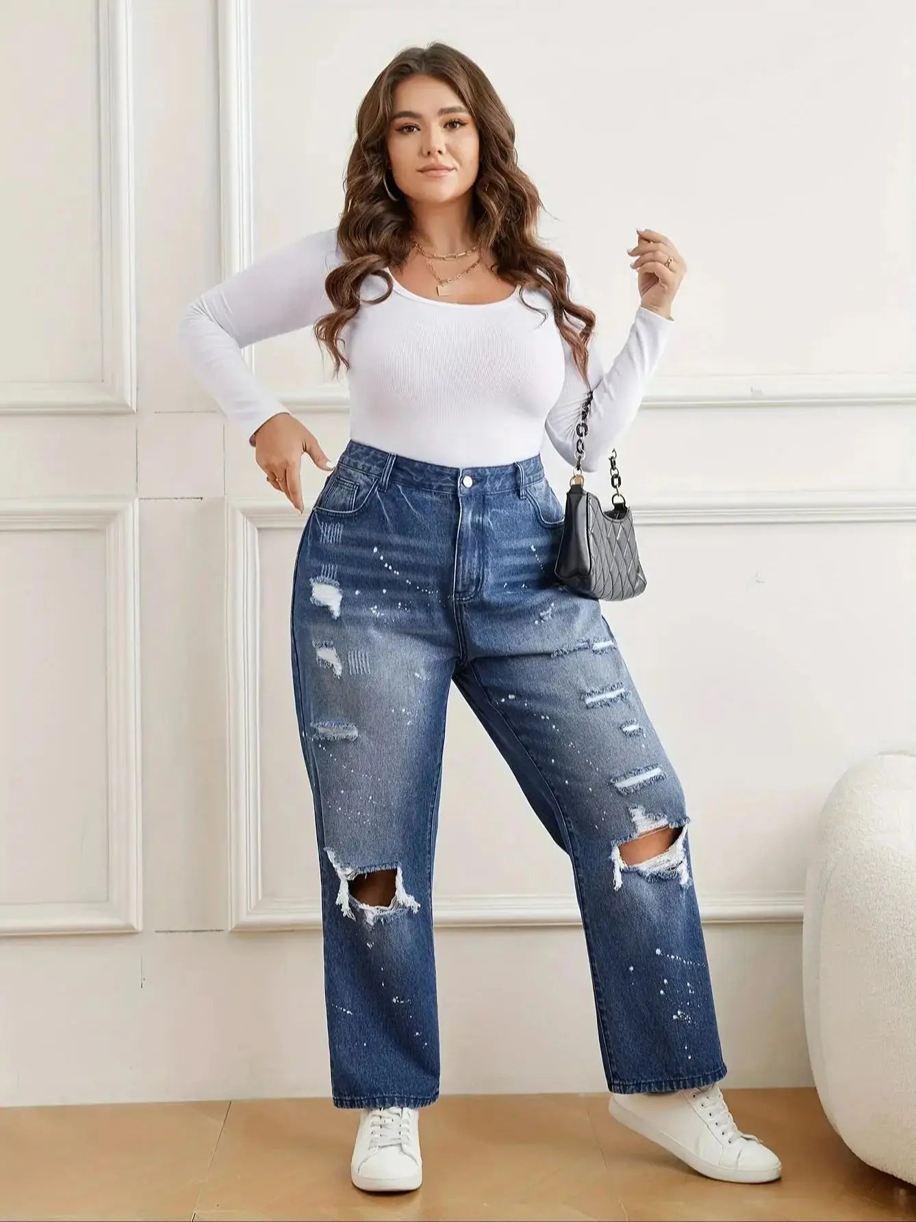 2024 new trendy element hole plus size jeans