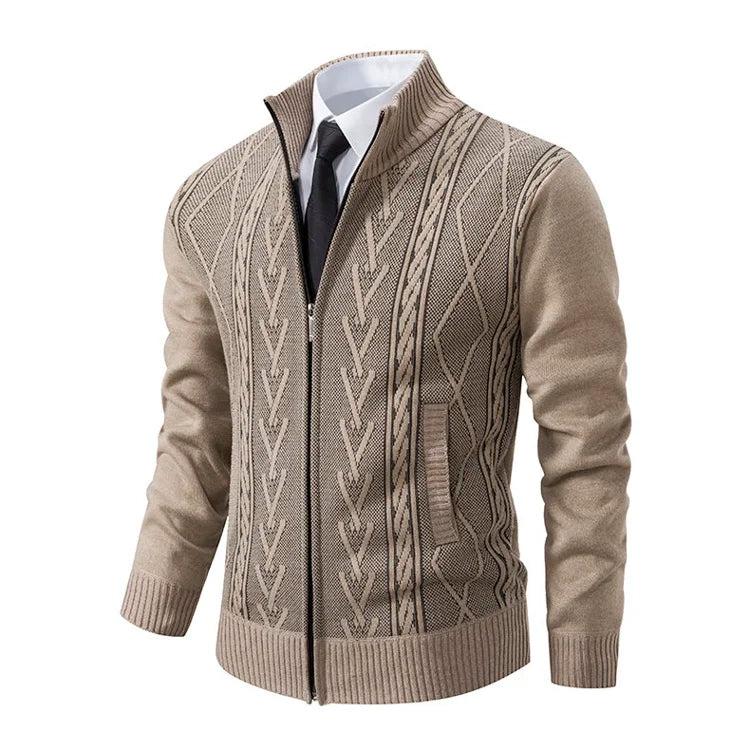 Men's Long Sleeve Knitted Tops Velvet Warmth Casual Autumn Winter Fashion High Collar Multi-Functional Jacket Winter Casual Tops