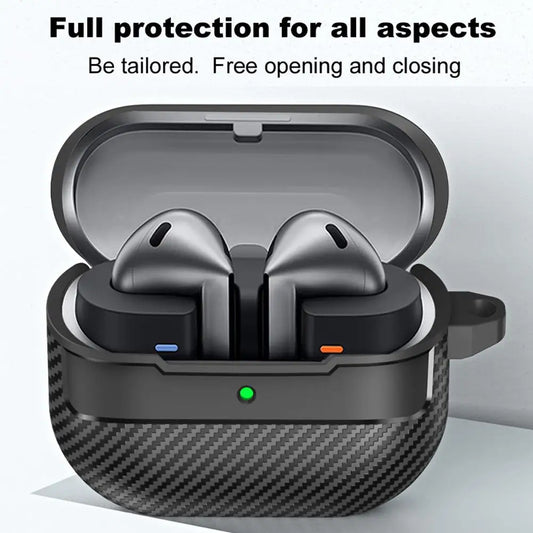 For Samsung Galaxy Buds 3 Pro Case Carbon Fiber Texture Pattern Case Shockproof Protective Soft Silicon Case With Keychain