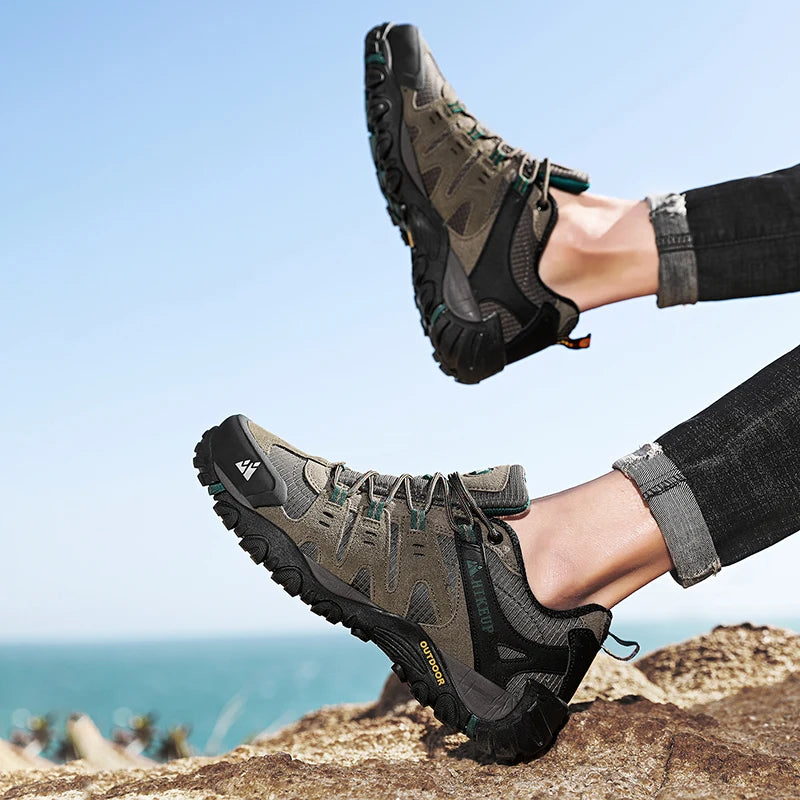 Sneakers Men's Hiking Shoes Suede Leather Outdoor Shoes Wear-resistant Men Trekking Walking Hunting Tactical Sneakers