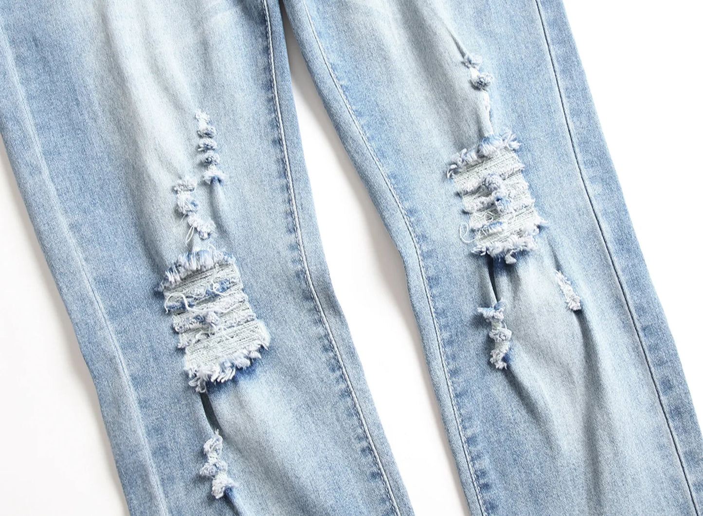 Men Vintage Wash Solid Denim Trouser Mens Casual Slim Fit Pencil Denim Holes Pants 2024