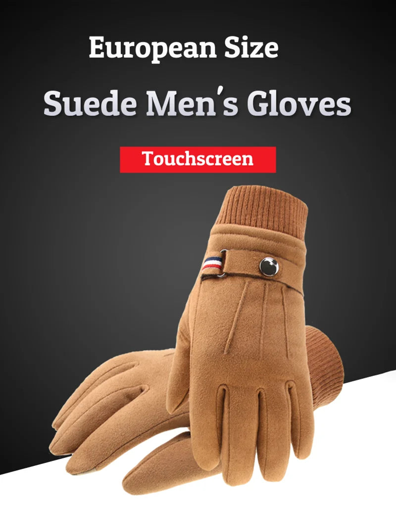 Cycling Warm Gloves for Men Winter Thick Velvet Outdoor Cycling Gloves Soft Touchscreen Suede Windproof Motorcycle Ski Gloves