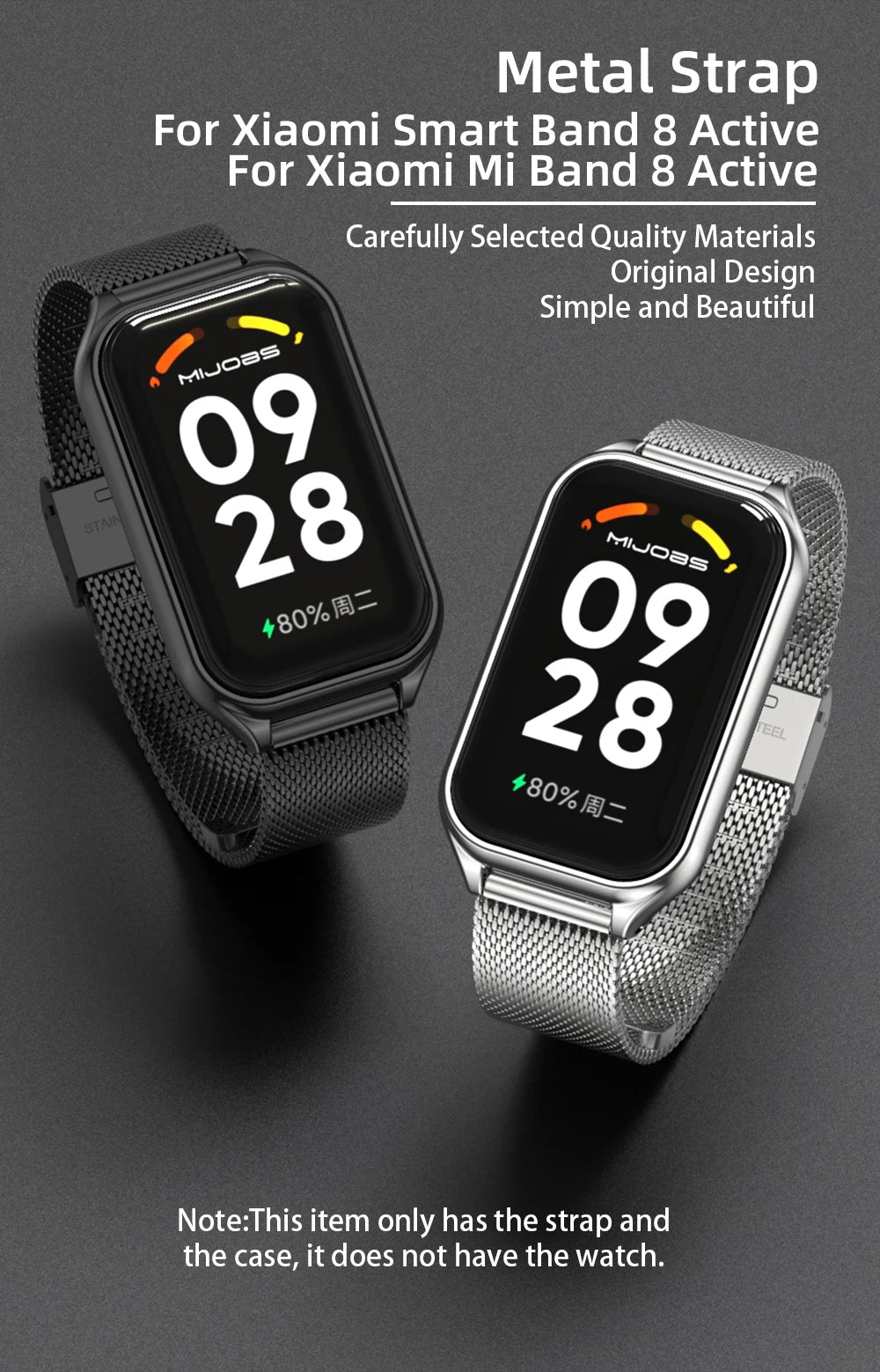 Strap For Xiaomi Mi Band 8 9 Active Bracelet for Xiaomi Smart Band 8 Active Stainless Steel Metal Watchband Mi Band 8 Active