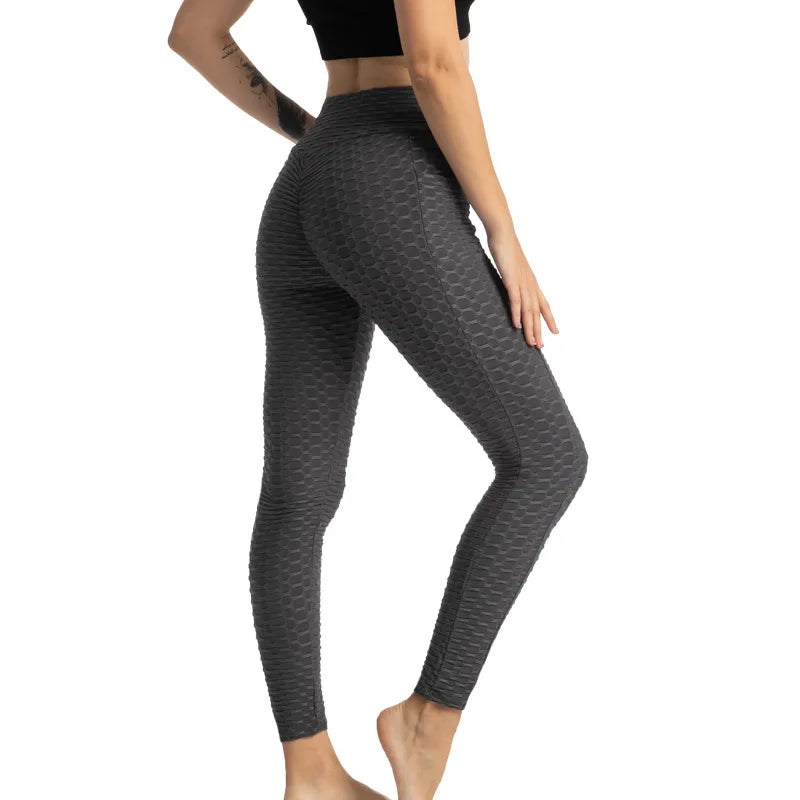 Leggings Women Fashion Pocket Bubble Pants Stretchy Slim Leggings Gym Running Cycling Fitness Pants High Waist Hip Lift Leggings Female