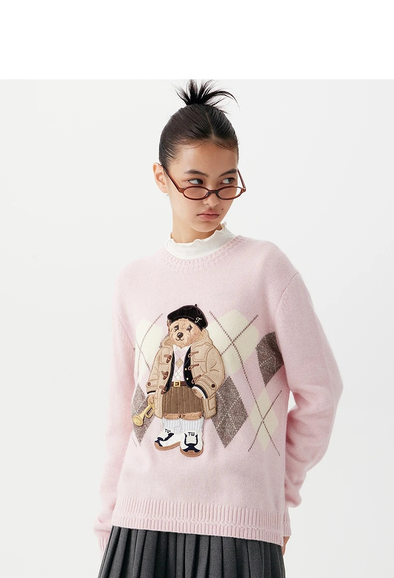 High Street Luxury French Ladies Embroidery Bear Knitted Pullover Sweater For Women Fashion Casual Knitwear Tops Pull Femme