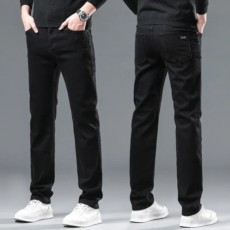 Men Slim Fit Stretch Thick Velvet Pants Warm Jeans Casual Fleece Trousers Male