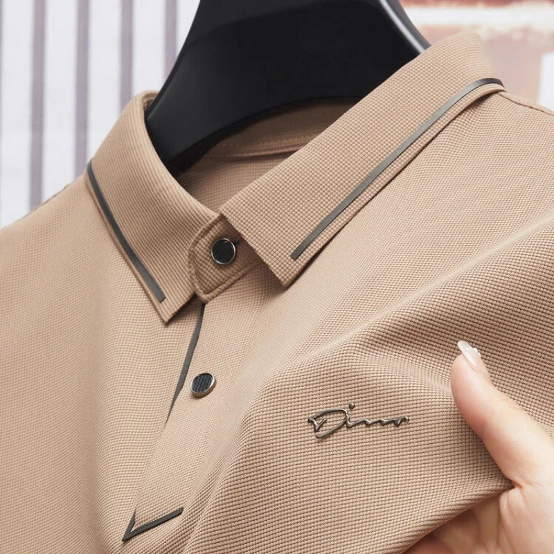 Polo Shirt Seamless Premium Luxury Cool Fabric Business Casual Golf Slim Fit Blouse Collar T-shirt