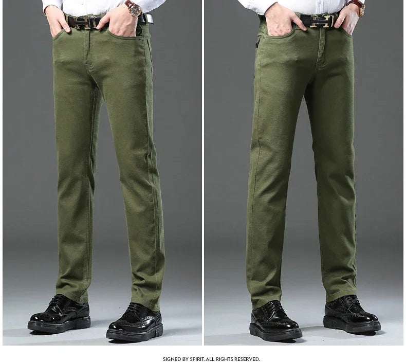 Men's Clothing Slim Jeans Fashion Brown Business Casual Stretch Denim Pants Male Brand Trousers