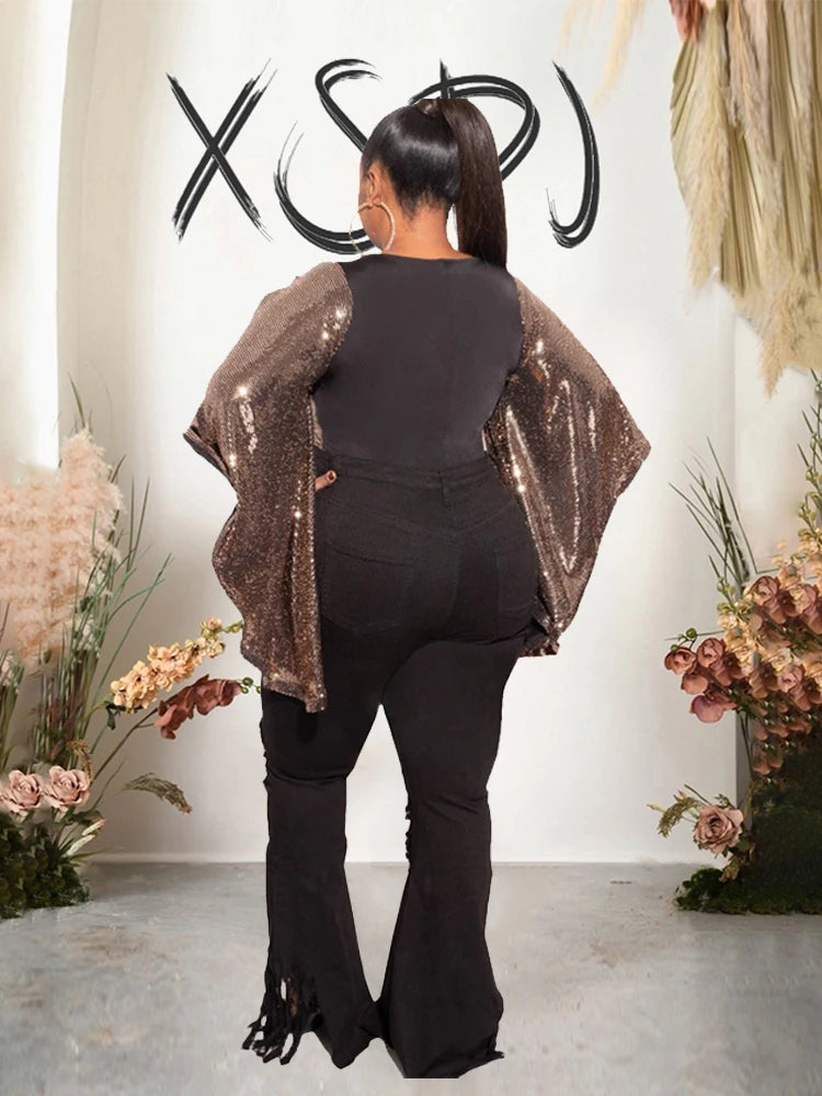 Pus Size  Ladies Jeans High Waist Woman Tassel Vintage Jeans Ripped Plus Size Fashion Elegant Flared Jeans Wholesale Dropshipping