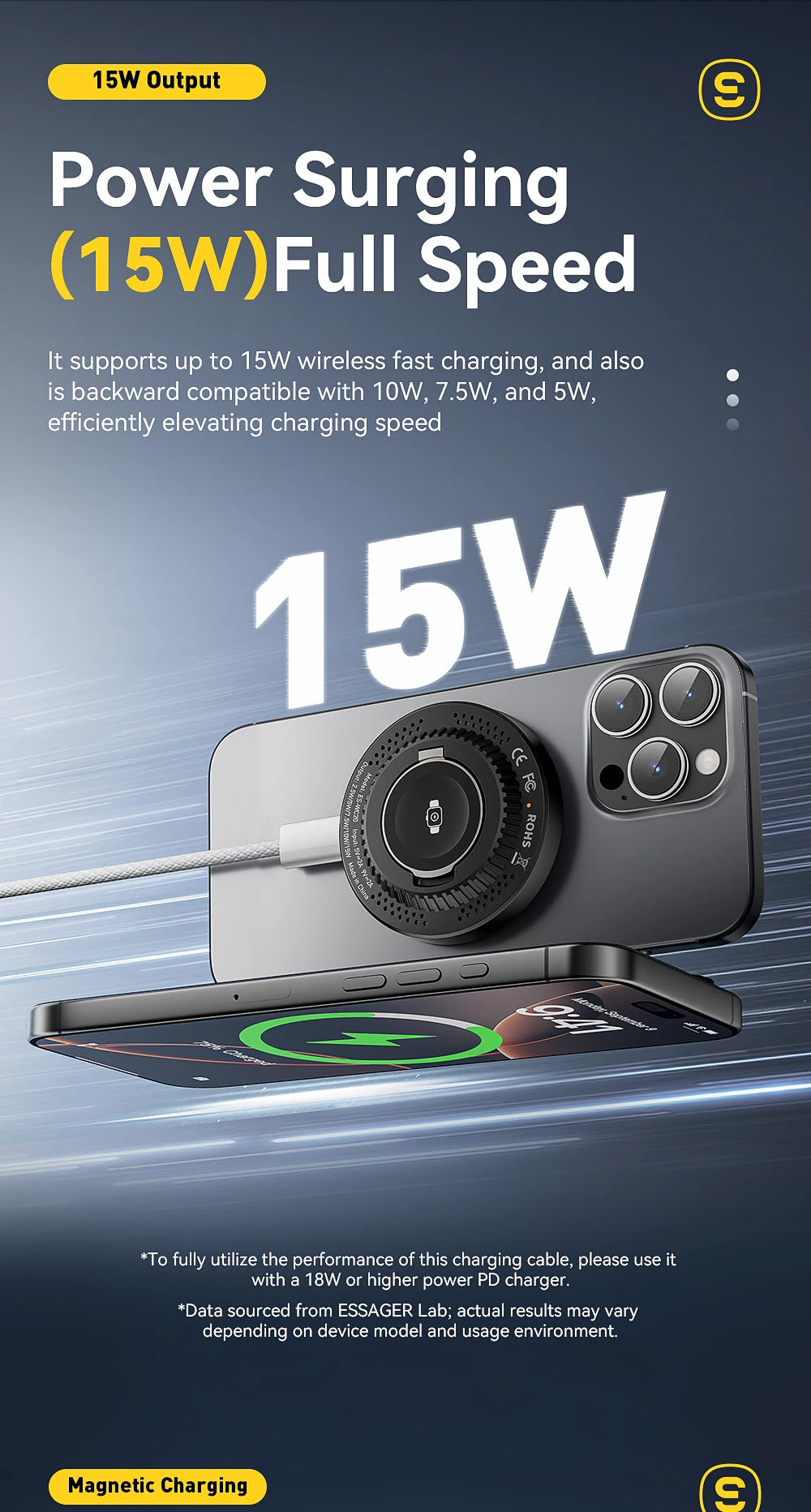 Essager 2-in-1 Magnetic Wireless Charger 15W With Holder Portable Fast Charging For iPhone 16 15 14 Pro Max iWatch Huawei Xiaomi