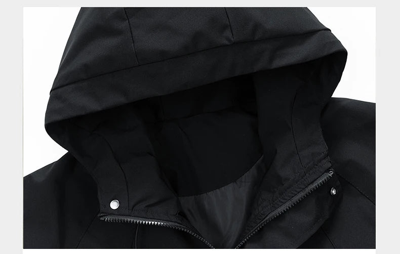 JUMPER Windbreakers Men Hooded Jacket Zipper Coat Cargo Waterproof Black Bomber Camping Loose Thin Softshell Hooded Hiking Jacket